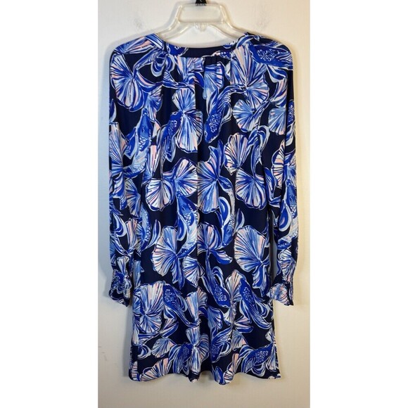 LILLY PULITZER Brynle Shift Dress Reel Life Blue Botanical Medium Long Sleeve - Picture 4 of 14